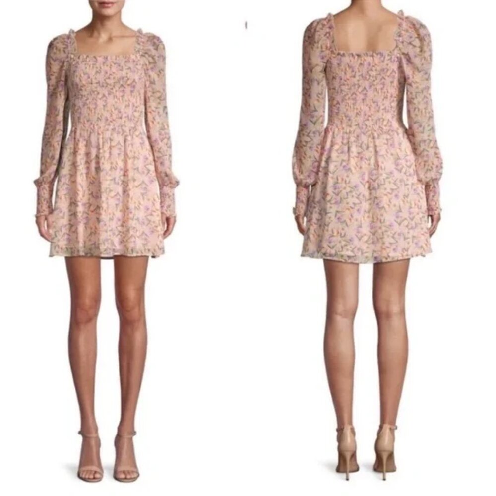 Allison New York Smocked Bodice Floral Print Dress S/P